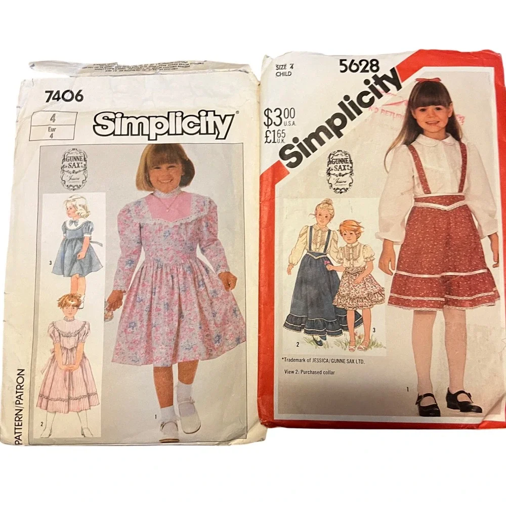 TWO 80s Gunne Sax Jessica McClintock Dress Sewing Pattern Simplicity 7406 & 5628